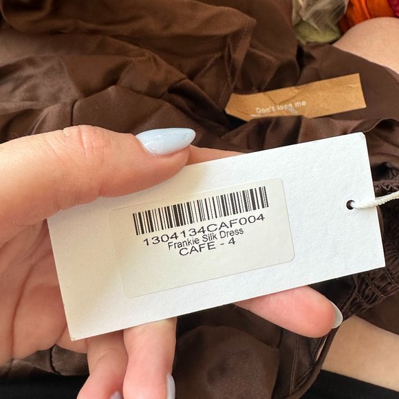 NWT Reformation Frankie Silk Maxi Dress SZ 4 Cafe Brown Center Back Slit - Picture 3 of 10